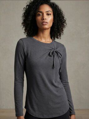 GARBE LUXE -Knot Long Sleeve Cotton Cashmere Shirt - Charcoal